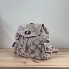 美品COACH ポピー メタリックシグネチャー バックパック ピンク - メルカリ