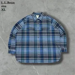 00sL.L.Beanエルエルビーン長袖チェックネルシャツアメリカ古着ブルーXL