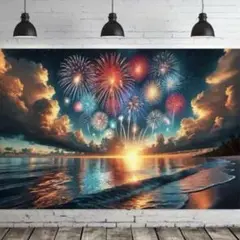 タペストリー 背景布 花火 海の風景 華やか インテリア 夜　幻想的 パーティ