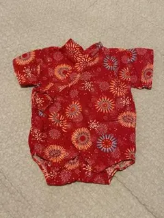 甚平 ロンパース 女の子 70 赤色 花火