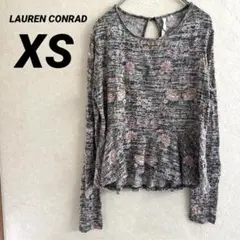 LAUREN CONRAD 花柄 バックオープン長袖トップス XS 裾フリル