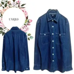 【ユニクロ】UNIQLO♡綿100%♡デニムシャツ長袖♡カジュアル【S】 青系