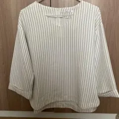 レディース　七分袖ブラウスカットソー　ストライプ Vネック 長袖ブラウス