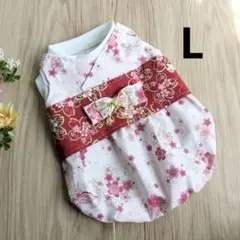 犬服　ハンドメイド　小型犬Lサイズ　和柄　浴衣風　伸縮性あり　桜　春夏服
