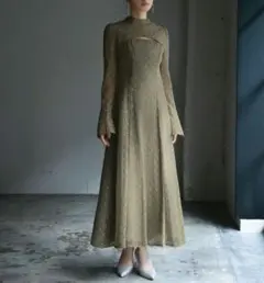 美品✨グレー 結婚式ドレス ANDRESD バックオープンジオメトリック