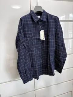 新品未使用タグ付UNIQLOプレミアムリネンチェックシャツ Mサイズ ネイビー