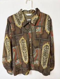 古着 総柄シャツ ブラウン