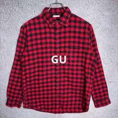GU ジーユー フランネルチェックシャツ（長袖） 赤黒 【Mサイズ】