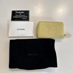 シャネル　キャビアスキンイエローコイン、カードケース　お札は折りたたみ収納可