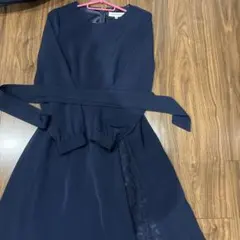 ネイビー 長袖 ワンピース レース付き