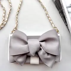 リボンスマホケース スマホポーチ スマホショルダー 手帳型 ショルダーチェーン