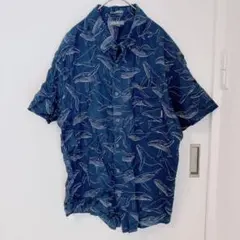 エディーバウアー 半袖　シャツ クジラ柄 XL 紺 夏服　アロハシャツ　ネイビー