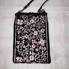 花柄刺繍 スマホショルダーバッグ ポシェット