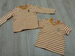 ミキハウス オレンジストライプ Tシャツ 2枚セット 半袖80と長袖90