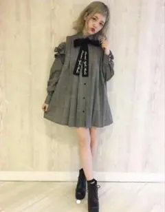 ワンスポ チェック柄 オープンショルダーシャツのサムネイル