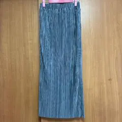 ロングスカート　ブルー　フリーサイズ　プリーツ　ストレート　着痩せ　裏地あり