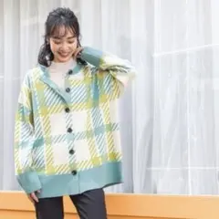 BAYFLOW マルチカラーチェックカーディガン　フリーサイズ　長袖