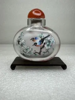 手描き 内絵 鼻煙壺 中国伝統工芸 ガラス製 花鳥図