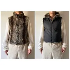 90s Y2K リバーシブル フェイクファー ボア × PVC ウルフベスト