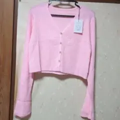 新品タグ付き・ピンク Mサイズ リブ編み カーディガン