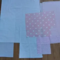 ピンクと白の水玉・チェック柄生地 はぎれ