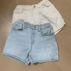 UNIQLO デニム水色と白　ショートパンツセット130cm