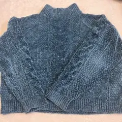 ダークブルー ケーブルニット セーター タートルネック