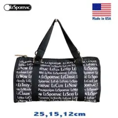 【美品】レスポートサック ミニボストンバッグ 総柄 ブラック×ホワイト ロゴ