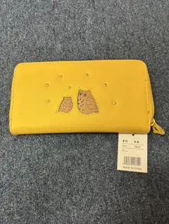 フクロウ刺繍付きイエロー長財布