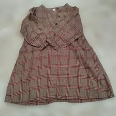チェック柄 　長袖ワンピース　ブラウン　サイズ110 女の子