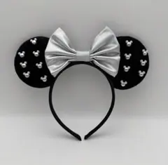 ミニーマウス耳カチューシャ シルバーリボン