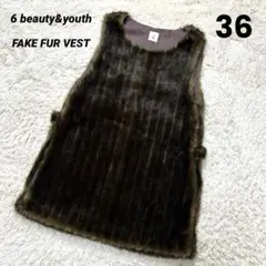 6 (ROKU) ロクビューティーアンドユース フェイクファーベスト ブラウン