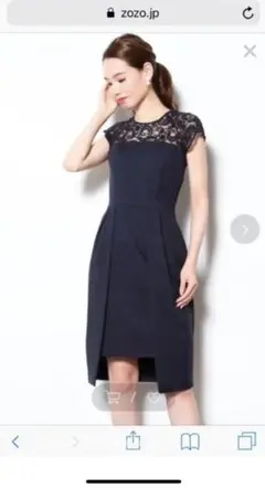 ラグナムーン　フォーマル　ワンピース　ネイビー　レース　結婚式