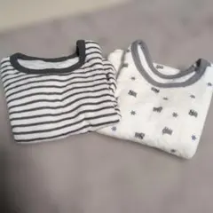 長袖シャツキルト肌着2枚セット（動物柄・ストライプ）95センチ