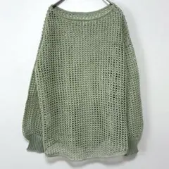 【美品】【インタープラネット】 メッシュ編み グリーン　 透け感 上品【A62】のサムネイル