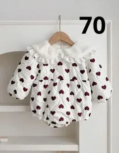 韓国子供服 ハート柄 キルティング ロンパース アウター 70 2回着用