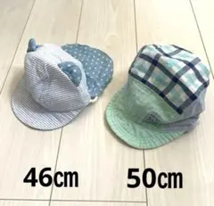 夏用　ベビー帽子　くま耳　チェック　ネックカバー付き　ドット