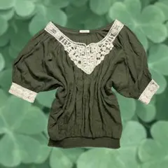 00s コットン レース カーキ チュニック フェアリーグランジ 森ガール