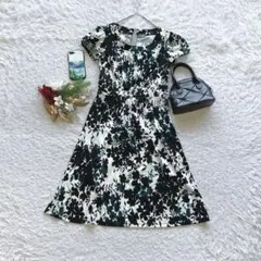 ワンピース ひざ丈 花柄 M~L フレア 半袖 上品 大人フェミニン 女子会