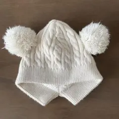 子ども　ニット帽　ボンボン付き　白