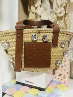 美品　LOEWE カゴバッグ　ブラウン　保存袋2枚付き こりこー様専用 LOEWE かごバッグ ブラウンハンドル 【公式通販】