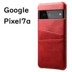 Google Pixel 7a ケース レッド レザー カード収納ポケット