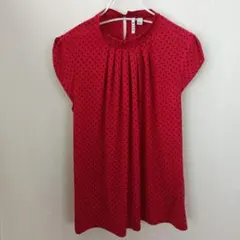 美品✨ELLE【L】ドット柄 半袖ブラウス レッド 可愛い 女性らしいオシャレのサムネイル