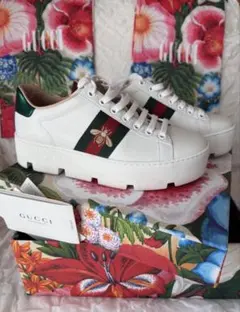 美品❤️GUCCI ホワイトレザー厚底スニーカーサイズ35.5