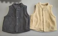 ユニクロ　ボアベスト　リバーシブル　ベージュ　グレー　２枚セット　90 美品