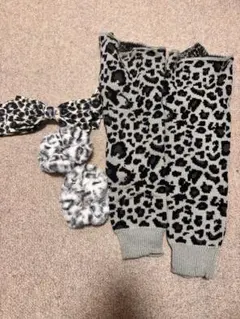 ヒョウ柄 コスプレセット　リボン　シュシュ　レッグウォーマー