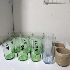 白州ウイスキー ロゴ入りグラスセット 6個 青透明グラス2個　湯飲み2個セット