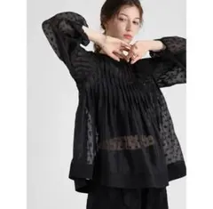 【定価17,000円】Ample　オーガンジーブラウス　ブラック　M　ヤマダヤのサムネイル