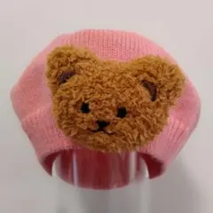クマ付きベレー帽 ピンク