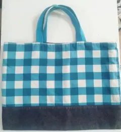 青と白のチェック柄子供用レッスンバッグ